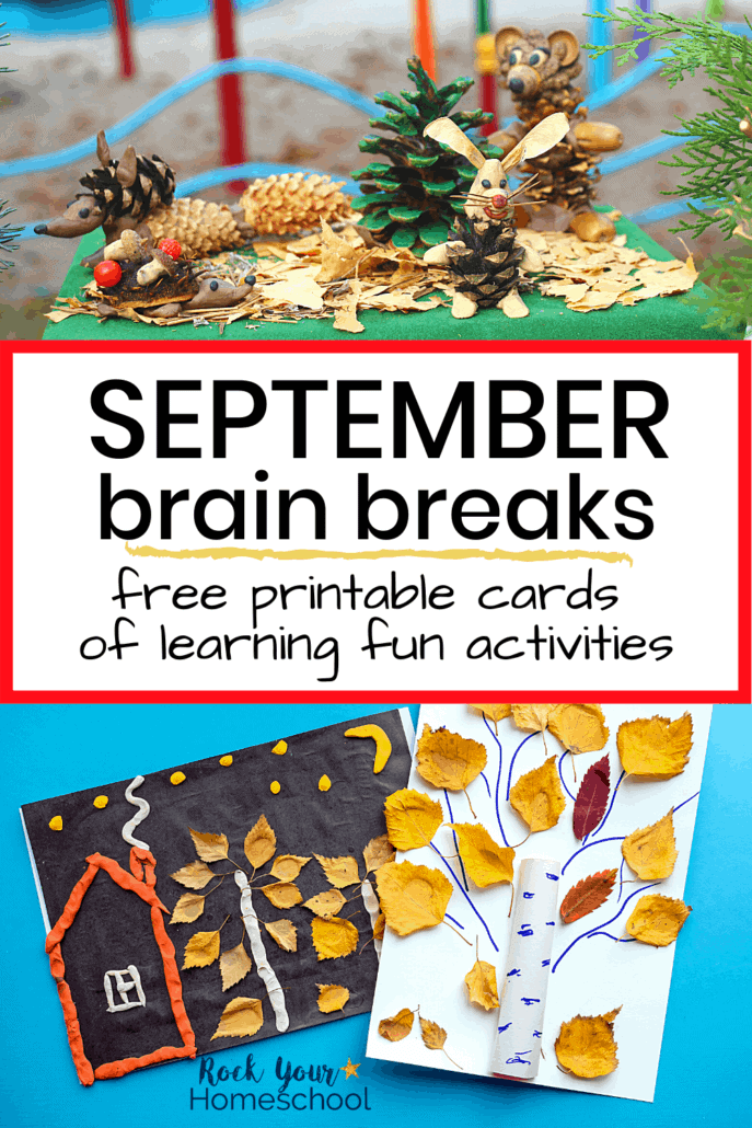 Creative Fall nature scene and art projects to feature how you can easily boost learning fun at home with these free September brain breaks for kids