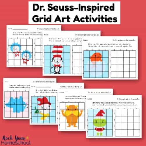 Enjoy these 7 free Dr. Seuss-Inspired Grid Art Activities with your kids for drawing fun.