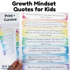 Help your kids learn & practice positive thinking & living skills with these free Growth Mindset Quotes for Kids.