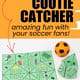 Soccer cootie catcher (paper and folded) with small orange soccer toy to feature the amazing fun your sports fans will have with this free printable activity full of movement prompts to get up & move