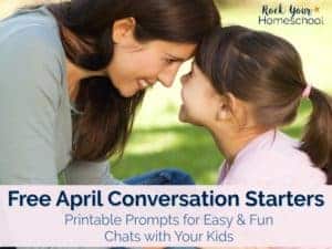 free printable April conversation starters with mother and daughter smiling at each other