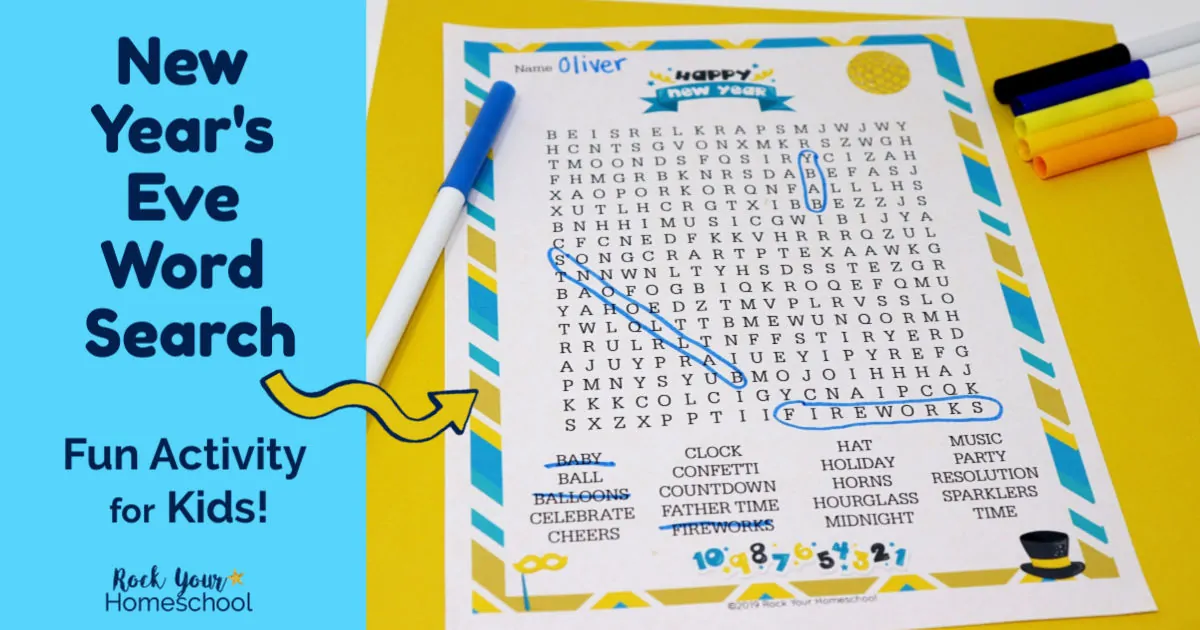 Your kids will have a blast with this New Year's Eve word search activity.
