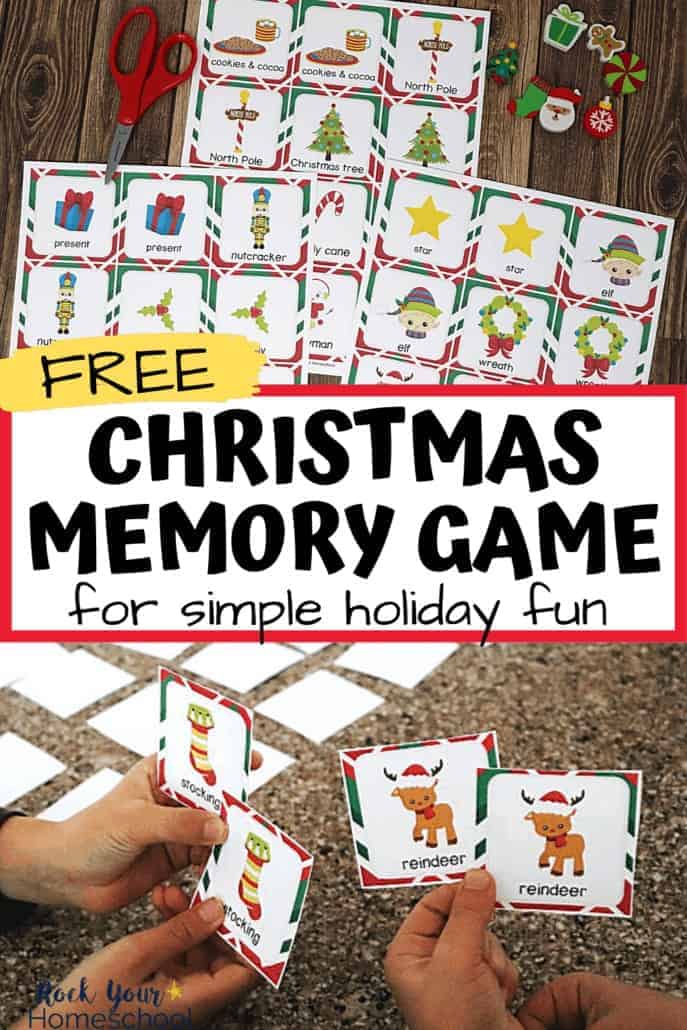 Two boys playing this free Christmas memory game to feature how you can use this fun activity to boost your holiday season with your kids