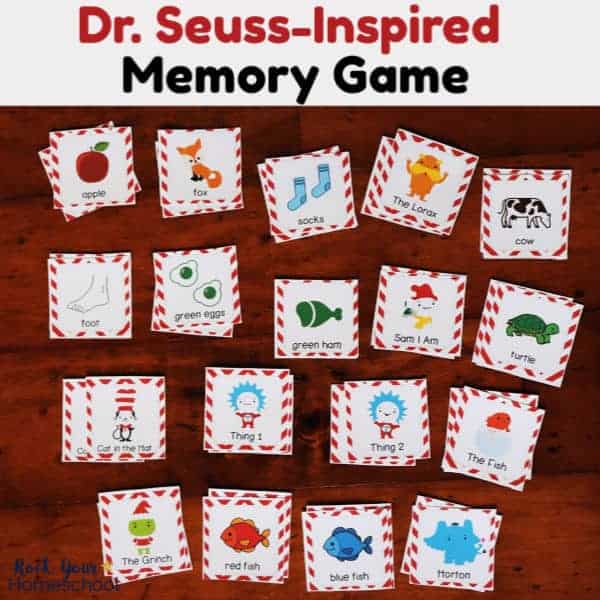 Enjoy a fun learning game with your kids using this Dr. Seuss-Inspired memory game