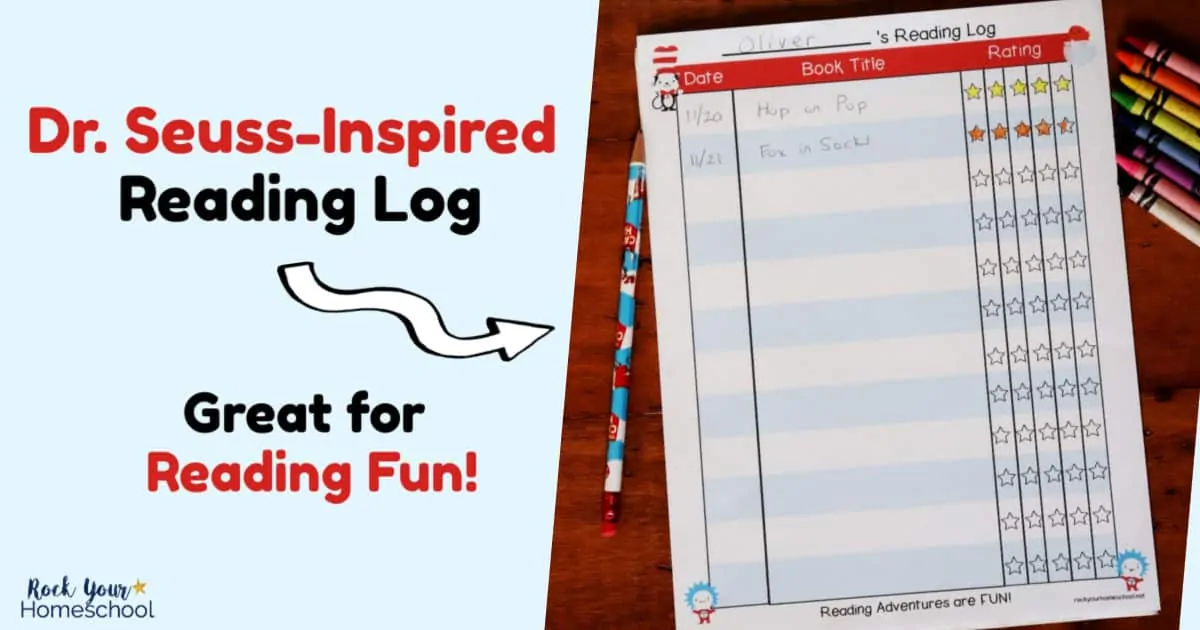 Dr. Seuss-Inspired reading log with pencil & crayons to get kids excited about tracking reading progress