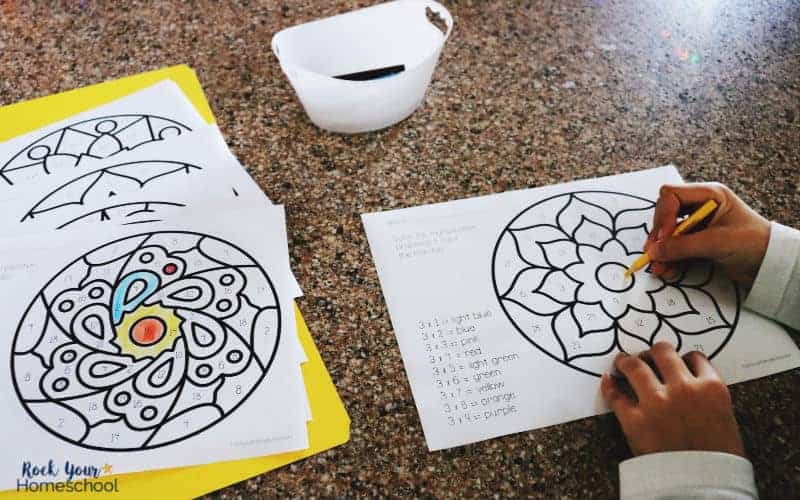 Multiplication coloring pages make math + art fun.