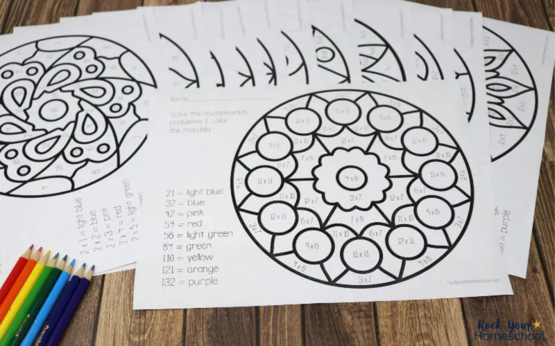 These printable multiplication coloring pages featuring mandalas are fantastic ways to make math + art fun.