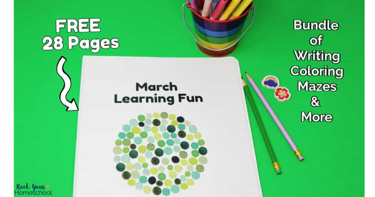 This free bundle of March Learning Fun Activities is an excellent way to give your kids a variety of writing, mazes, games, & more.