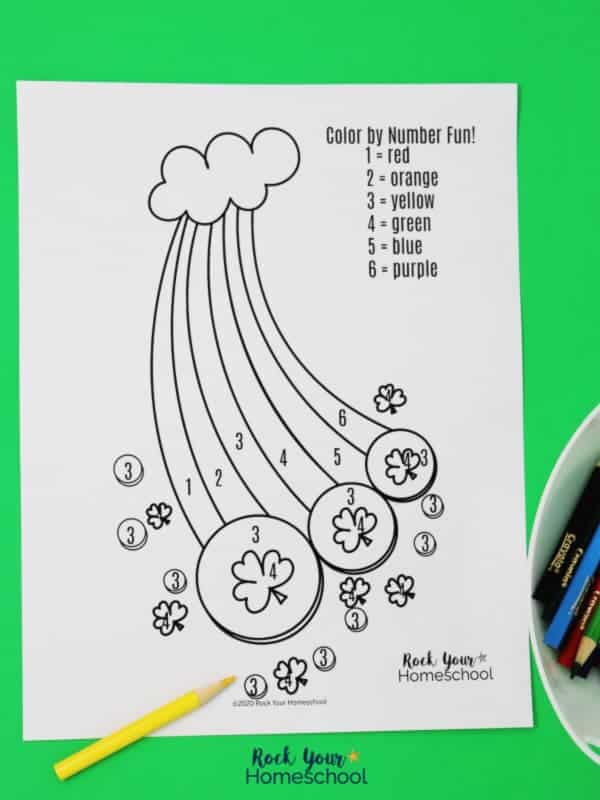 This St. Patrick's Day color-by-number page is included in the free bundle of March Learning Fun Activities.