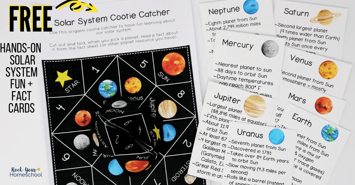 Enjoy a fun hands-on science activity with your kids! This solar system cootie catcher + planet fact cards is a fantastic way to boost science.