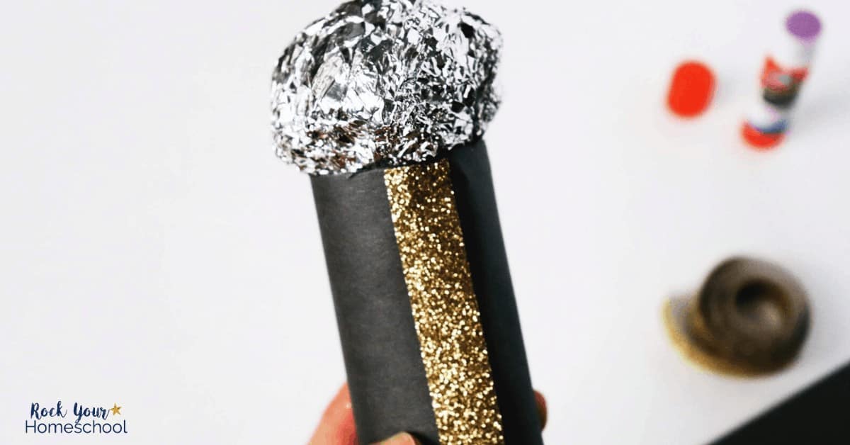 Your kids will have a blast with this Magic Microphone activity that uses an empty toilet paper roll and aluminum foil for a fun thing to do at home.