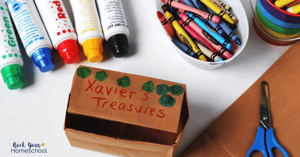 This DIY treasure box uses only a brown paper bag & coloring materials for a creative & fun challenge for your kids.