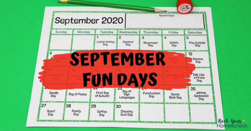 Enjoy spectacular fun this September with these fun days & activities using this free printable calendar.