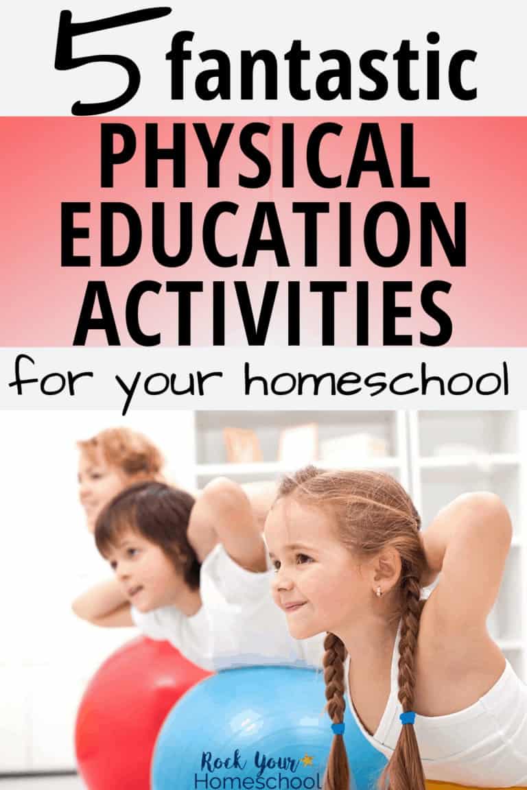 Mother, son, and daughter smiling on exercise balls to feature how you can easily add physical education activities to your homeschool for fun & fitness
