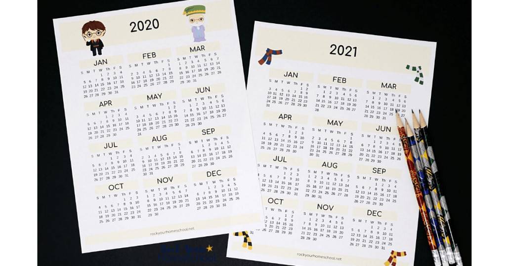 These free Harry Potter Planner Pages include year-at-a-glance calendars.