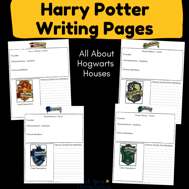 These free Harry Potter writing pages featuring Hogwarts Houses are amazing ways to boost writing fun.