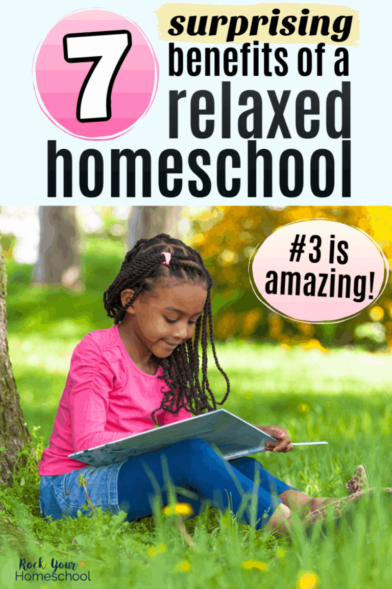 Young black girl smiling as she reads a book outside to feature the surprising benefits of a relaxed homeschool style for your family