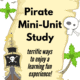 Cute clip art of pirate ship, map, skull, and more to feature how you can use this simple pirate mini-unit study for interest-led learning & to celebrate Talk Like a Pirate Day