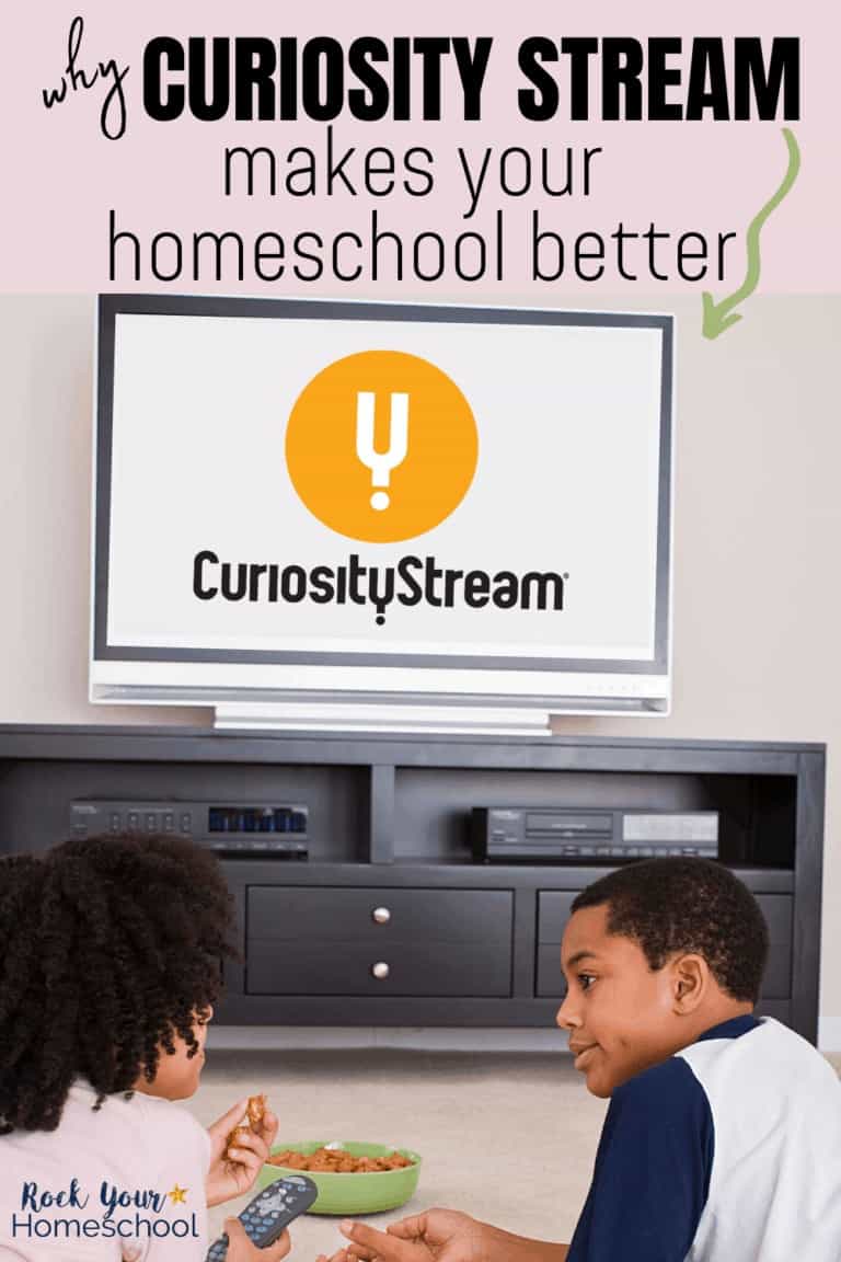 Sister and brother laying on floor with television in background to feature why Curiosity Stream can help you make your homeschool better with its documentaries & educational videos