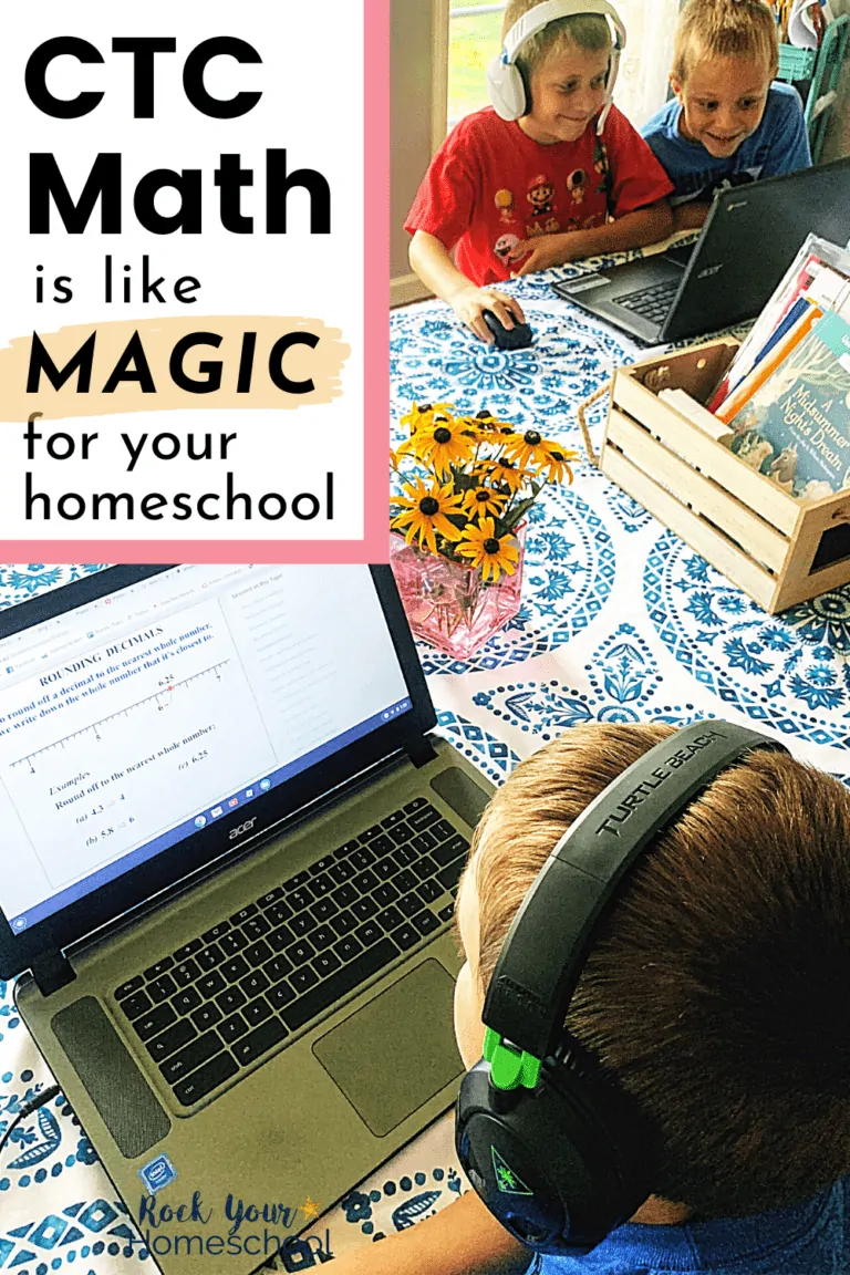 Boys smiling & using laptops to feature the amazing ways CTC Math is like magic in your homeschool
