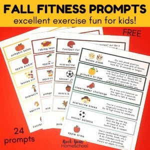 These 24 free Fall fitness prompts are fantastic ways for kids to enjoy fun exercises with seasonal themes.