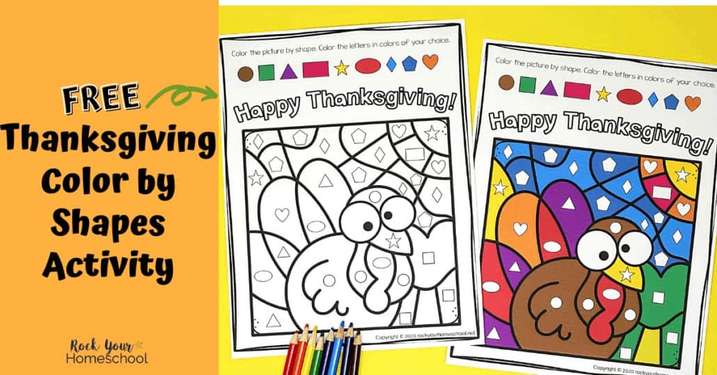 Enjoy a simple yet super fun activity with your kids this holiday using this free Thanksgiving Color By Shapes printable.