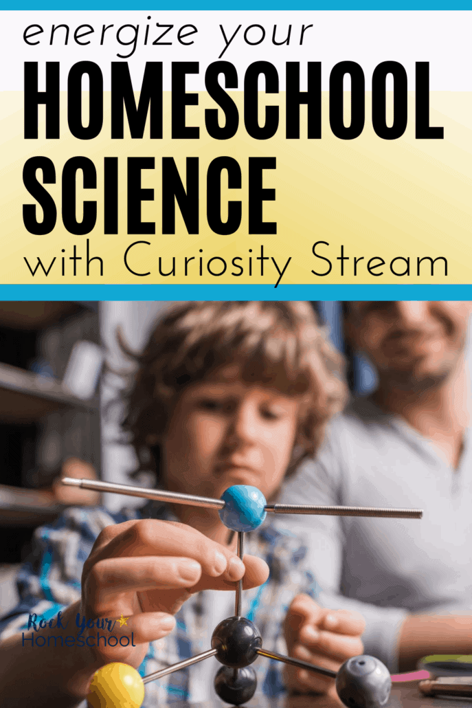 Boy working on atom model with dad in background to feature how you can easily use Curiosity Stream to boost homeschool science