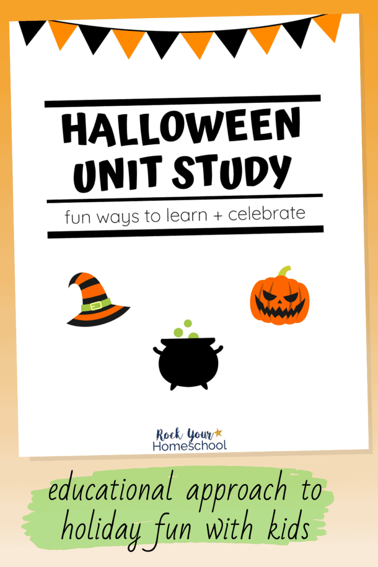 Halloween unit study cover with witch hat, jack o' lantern, and cauldron to feature the excellent learning fun you can add to your holiday celebration with this Halloween unit study