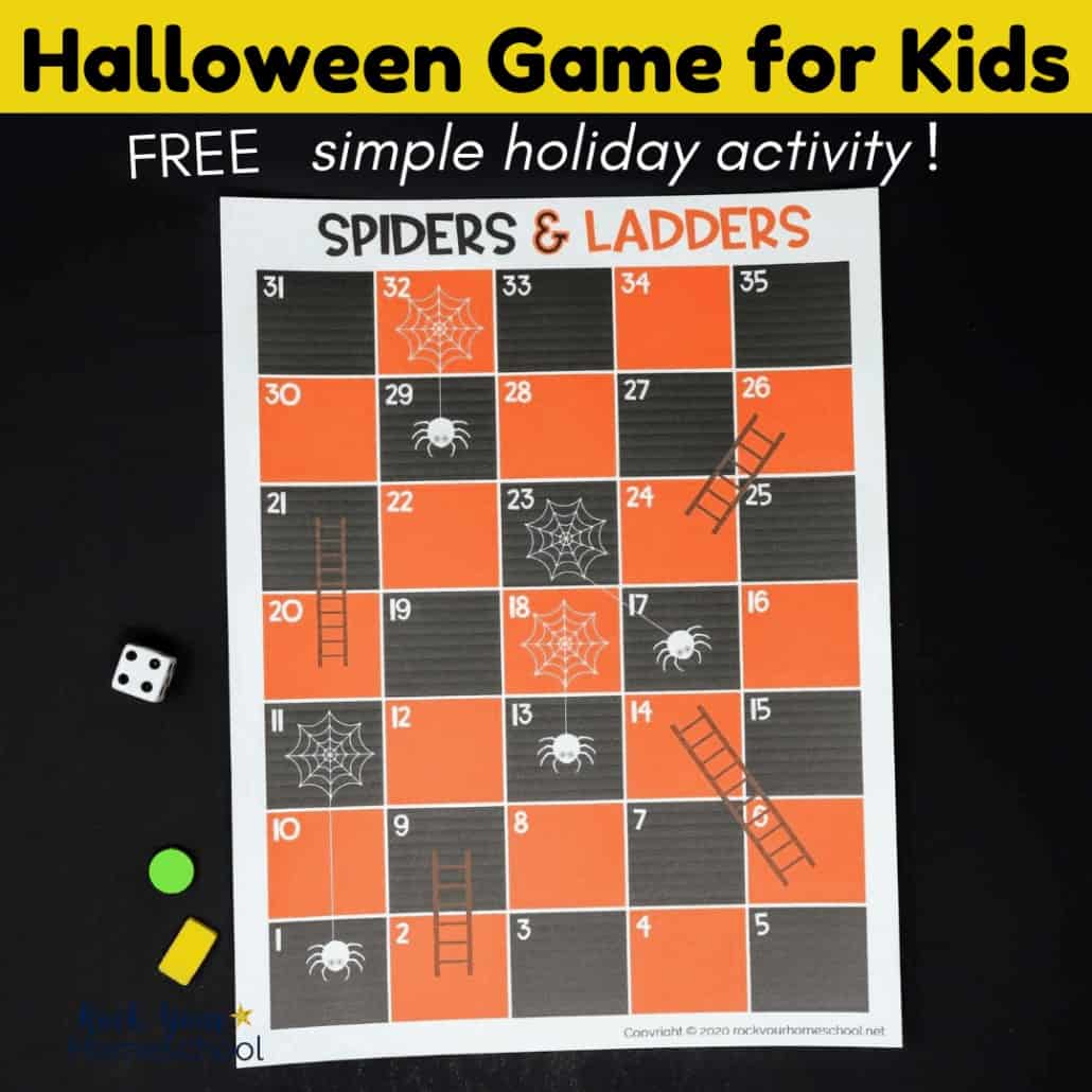 This free Spiders and Ladders game is a fun Halloween activity for kids.