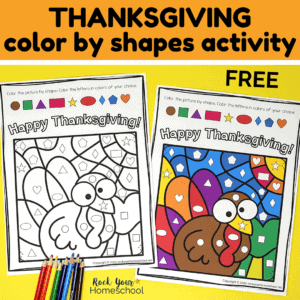 Enjoy a super simple & fun activity with your kids this holiday with this free Thanksgiving Color By Shapes printable.