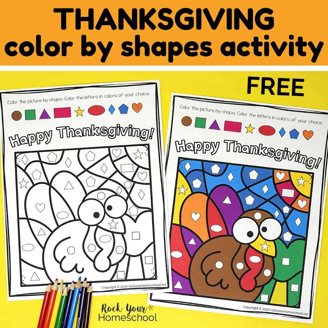 Enjoy a super simple & fun activity with your kids this holiday with this free Thanksgiving Color By Shapes printable.