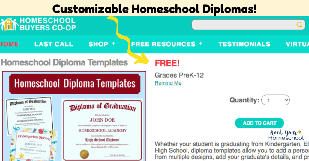 You can get customizable homeschool diplomas & outstanding homeschool deals at Homeschool Buyers Co-Op.