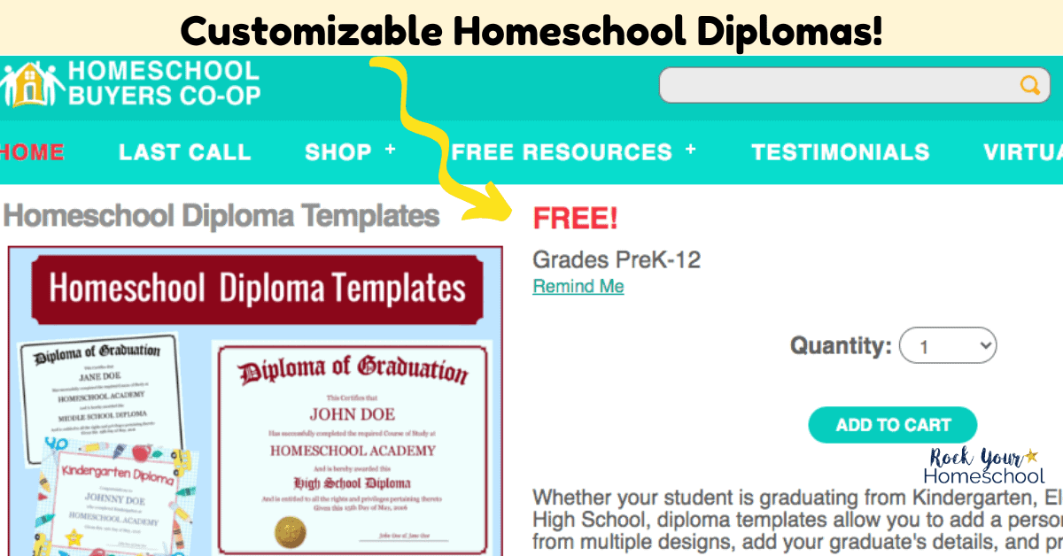 You can get customizable homeschool diplomas & outstanding homeschool deals at Homeschool Buyers Co-Op.