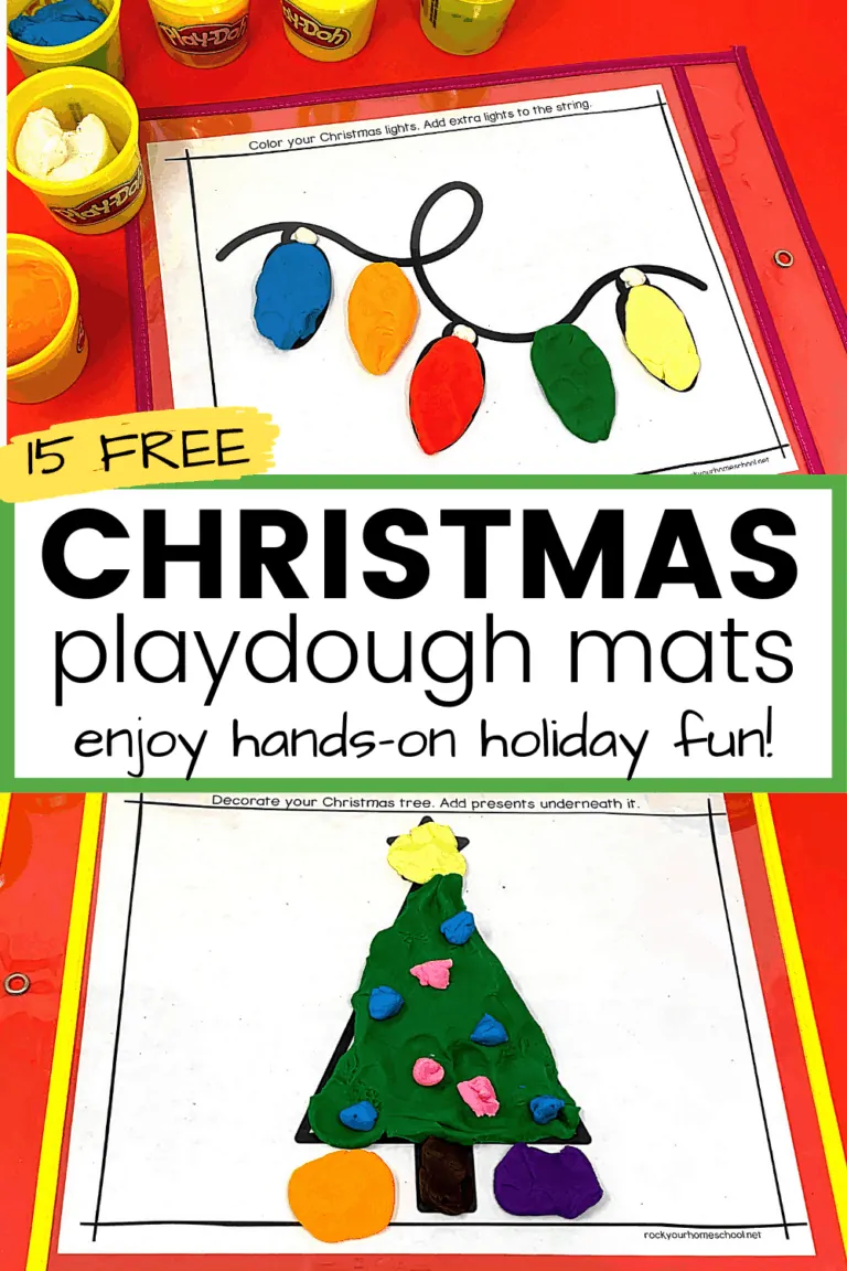 Holiday lights and Christmas tree playdough mats to feature the amazing holiday fun your kids will have with these 15 free Christmas playdough mats for creative fun