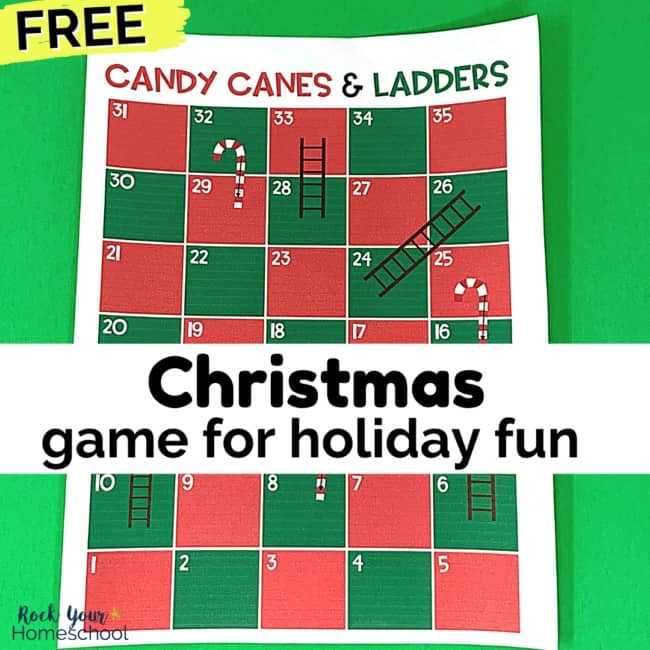 free printable Christmas game for holiday fun featuring candy canes and ladders
