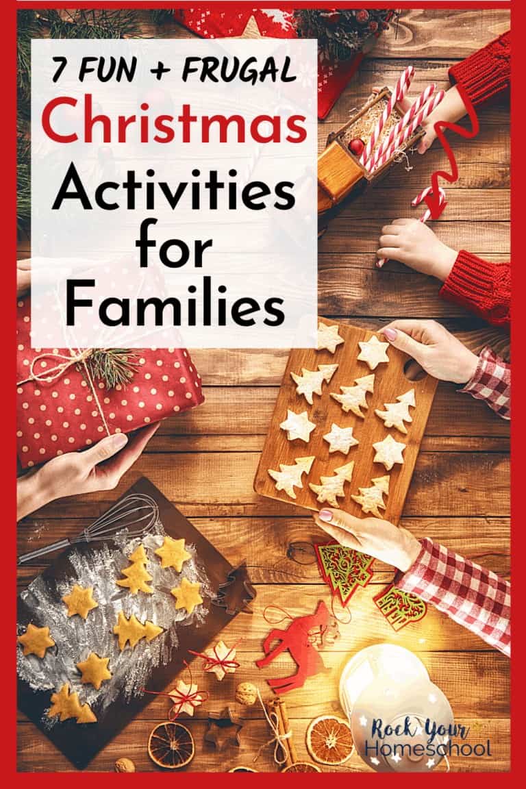 Family members making cookies, crafts, and wrapping gifts to feature how you can make this holiday season special with these 7 frugal and fun Christmas activities for families