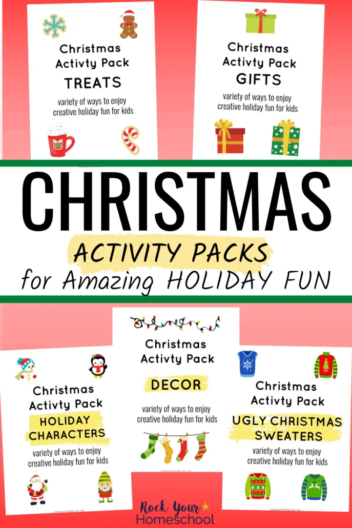5 Christmas Activity Pack covers to feature the variety of amazing ways your kids will enjoy holiday fun with these cool themes & activities