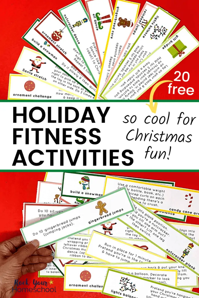 Woman holding Holiday Fitness activities prompts to feature how much fun your kids will have with these creative prompts for Christmas 