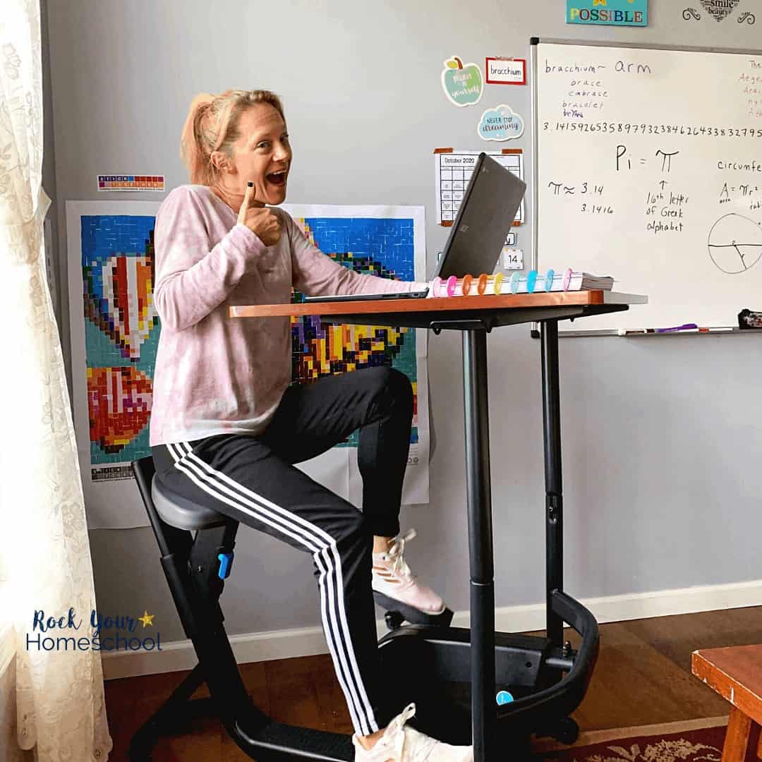 A super creative fun homeschool tool is a bike desk. Great for kids and moms, too!