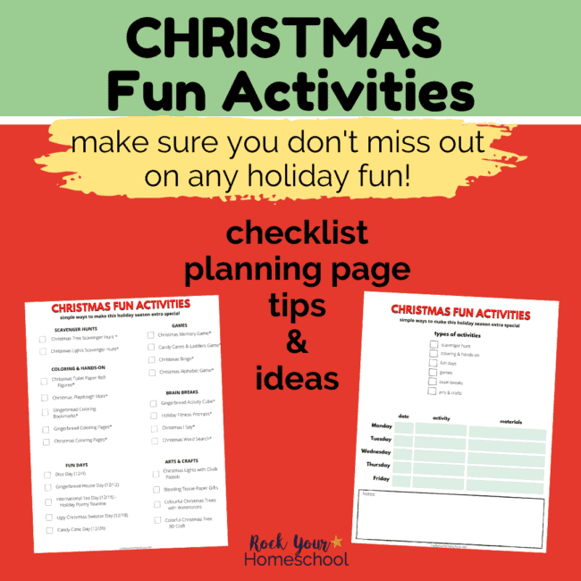 Make sure you don't miss out on any holiday fun with your kids by using this free Christmas Fun Activities planner pack.