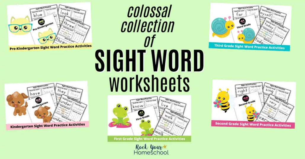 This colossal collection of sight word worksheets gives your kids fun ways to learn and practice these important words. Perfect for pre-Kindergarten through third grade!