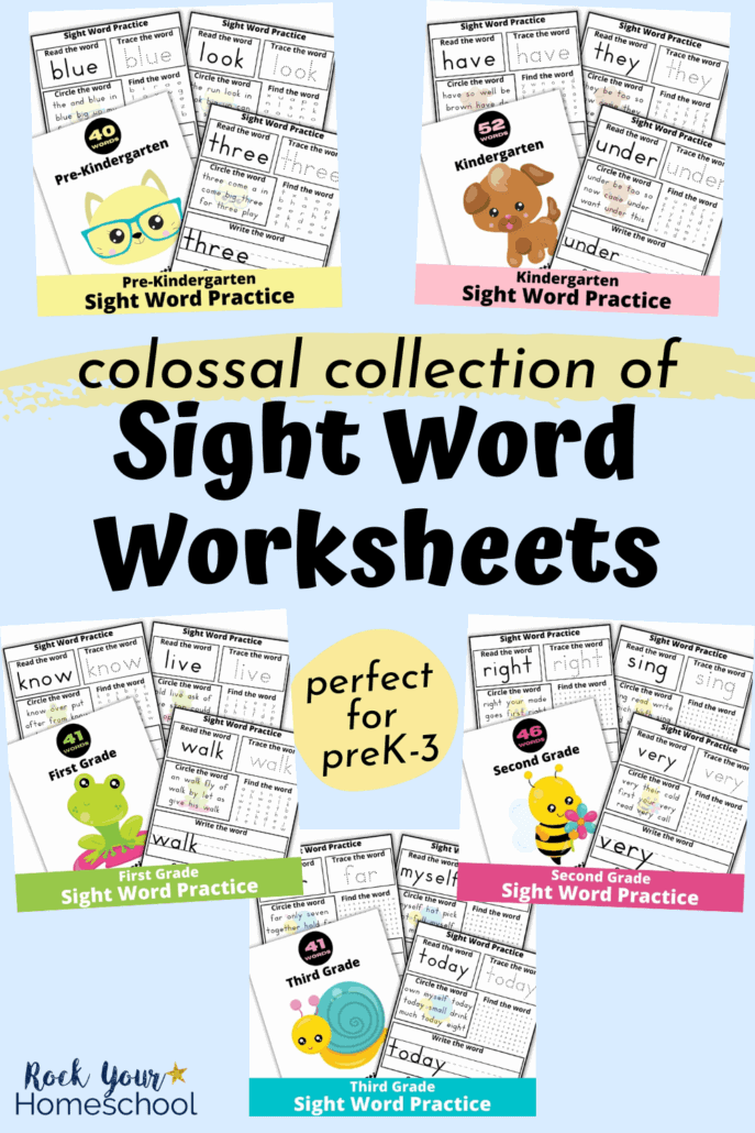 Collection of sight word worksheets for pre-Kindergarten, Kindergarten, first grade, second grade, & third grade to feature how you can easily boost sight word practice with these activities