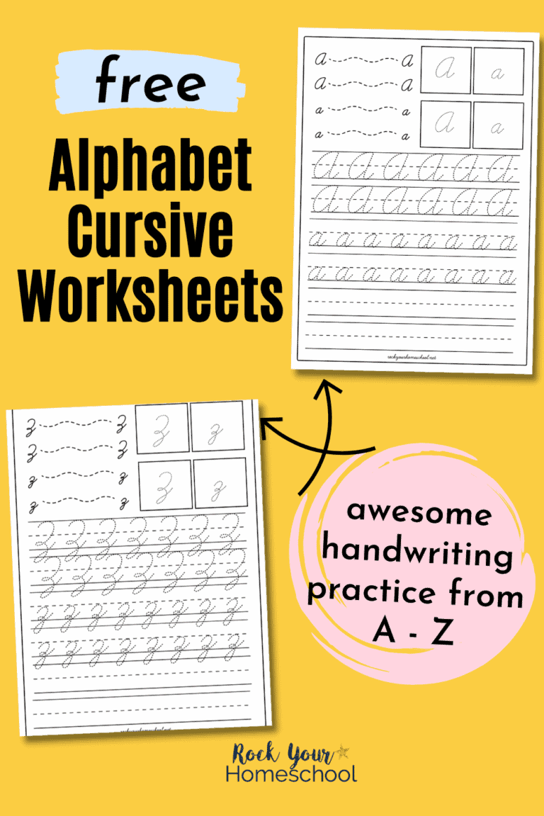 cursive handwriting practice pages in A and Z to feature the awesome handwriting practice your kids will get with these 26 free Alphabet Cursive Worksheets pack