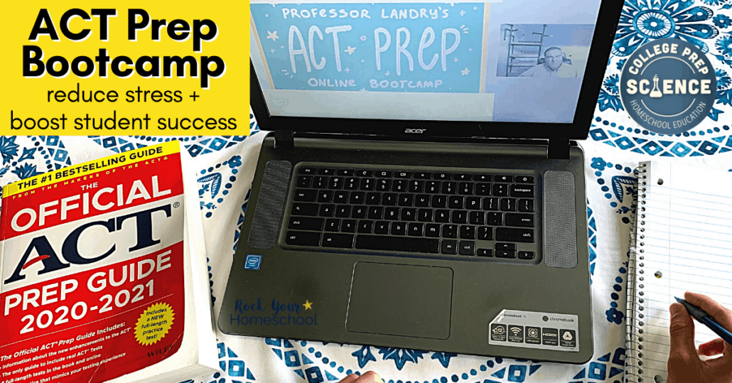 laptop with ACT prep book to feature Greg Landry\'s ACT Prep online bootcamp