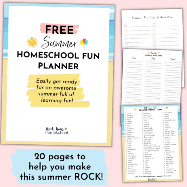 Easily make this summer epic by planning & preparing for amazing homeschool fun! This FREE Summer Homeschool Fun Planner has 20 pages to help you plan & prepare for sensational learning fun with your kids.