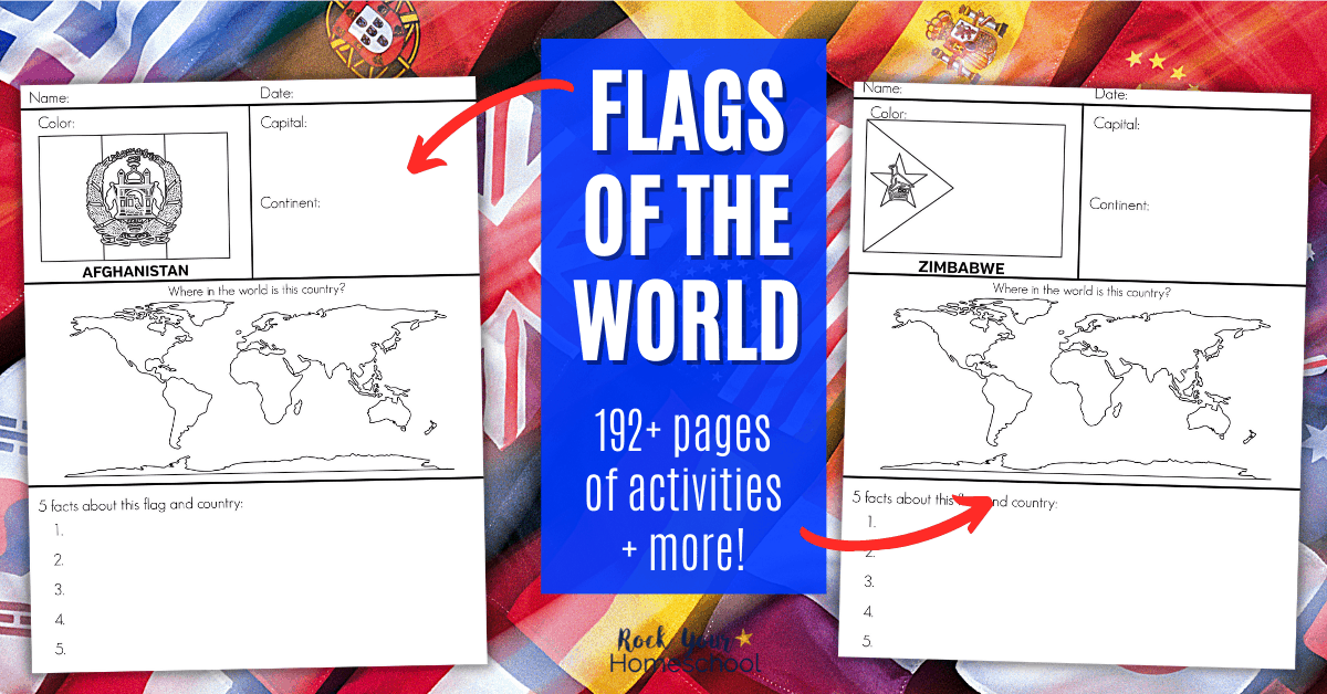 Enjoy a boost to around the world activities with your kids with these Flags of the World Printable Worksheets (& more!).