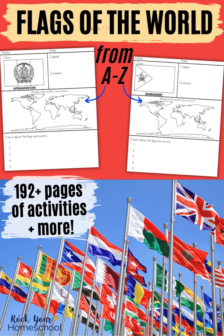 Afghanistan and Zimbabwe world flags fact sheets with variety of flags on poles to feature the fantastic learning fun you'll have with over 192 pages of Flags of the World Printable Worksheets