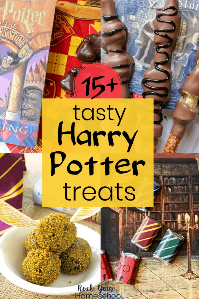 Harry potter treats like chocolate frogs, chocolate wands, Golden Snitch truffles, &amp; Hogwarts chocoloate bars to feature how you can use these tasty treats for a magical celebration