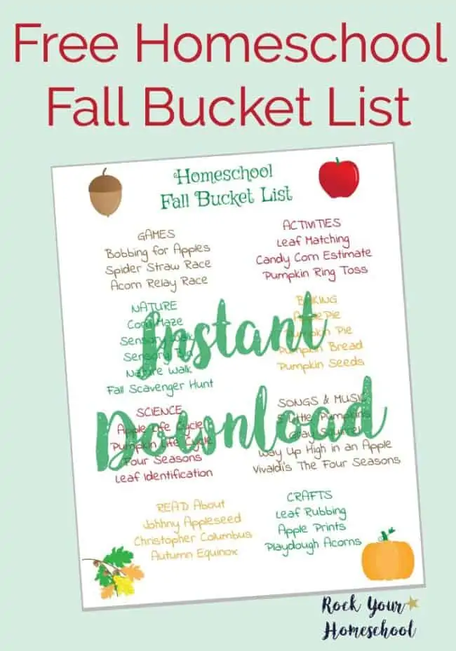 free printable Homeschool Fall Bucket List