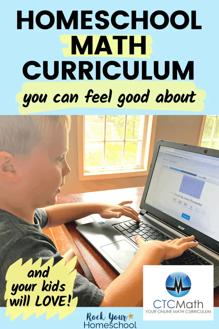 Young boy smiling as he working on math lesson on laptop to feature how this homeschool math curriculum from CTCMath is one you can feel good about and your kids will love